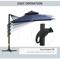 Outsunny 10x10ft Shade Umbrella with Solar LED Cold Lighted & Power Bank with Adjustable Angle for Backyard, Dark Blue(m-5)
