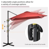 Outsunny 8' x 8' Square Patio Hanging Offset Umbrella with 360° Rotation, Aluminum Outdoor Cantilever Parasol with Crank & Tilt, Sun Canopy Shelter with Cross Base, Wine Red(m-5)