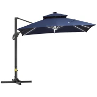 Outsunny 10x10ft Shade Umbrella with Solar LED Cold Lighted & Power Bank with Adjustable Angle for Backyard, Dark Blue(m-1)