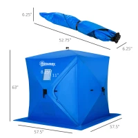Outsunny 2 Person Ice Fishing Shelter, Pop-Up Portable Ice Fishing Tent with Carry Bag, Windows and Anchors for Low-Temp -22℉, Blue(m-3)