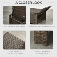 Outsunny 5 Pieces Wicker Patio Furniture Set with Cushions, Outdoor PE Rattan Sofa Set w/ Adjustable Chaise Lounge Chair, Storage Coffee Table, Ottomans, Dark Grey(m-6)