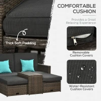 Outsunny 5 Pieces Wicker Patio Furniture Set with Cushions, Outdoor PE Rattan Sofa Set w/ Adjustable Chaise Lounge Chair, Storage Coffee Table, Ottomans, Dark Grey(m-5)