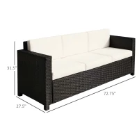 Outsunny Deluxe 3 Seat Rattan Wicker Sofa Garden Outdoor Patio Furniture with Cushion, Cream White(m-3)
