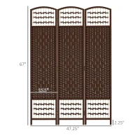 HOMCOM 3 Panel Folding Room Divider Portable Privacy Screen Wave Fiber Room Partition for Home Office Brown(m-3)