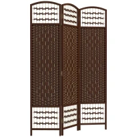 HOMCOM 3 Panel Folding Room Divider Portable Privacy Screen Wave Fiber Room Partition for Home Office Brown(m-1)