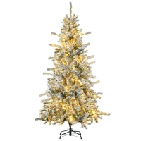 HOMCOM 6' Flocked Artificial Christmas Tree with Warm White LED Lights(m-1)