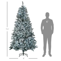 HOMCOM 7.5' Prelit Artificial Flocked Christmas Trees, with Snow Frosted Branches, Cold White LED Lights, Auto Open(m-3)