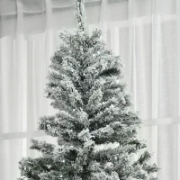 HOMCOM 7.5' Prelit Artificial Flocked Christmas Trees, with Snow Frosted Branches, Cold White LED Lights, Auto Open(m-9)