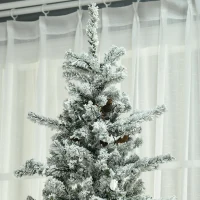 HOMCOM 7.5' Pre Lit Artificial Flocked Christmas Trees, with Snow Branches, Warm White LED Lights, Auto Open, Pine Cones(m-8)