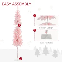 HOMCOM 7' Flocked Christmas Trees, Pencil Prelit Artificial Christmas Tree with Snow Downswept Branches, Pink(m-8)