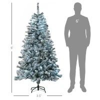 HOMCOM 6' Prelit Artificial Flocked Christmas Trees, with Snow Frosted Branches, Cold White LED Lights, Auto Open(m-3)