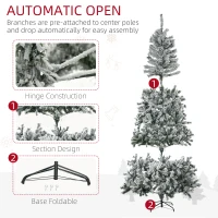 HOMCOM 7.5' Prelit Artificial Flocked Christmas Trees, with Snow Frosted Branches, Cold White LED Lights, Auto Open(m-8)