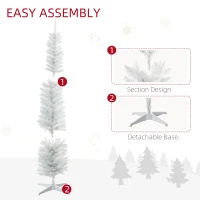 HOMCOM 7' Prelit Christmas Trees, Pencil Artificial Christmas Tree with Colorful Surface Branches, Colorful LED Lights, White(m-8)