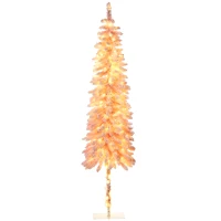 HOMCOM 7' Flocked Christmas Trees, Pencil Prelit Artificial Christmas Tree with Snow Downswept Branches, Pink(m-1)
