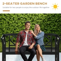 Outsunny Wooden Patio Bench, Outdoor Garden Bench with Backrest and Armrests, 3 Person Porch Bench with Rustic Country Diamond Pattern, Black(m-5)