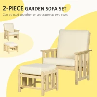 Outsunny Patio Furniture Set, Wood Outdoor Patio Chair with Ottoman, 2 Piece Cushioned Outdoor Lounge Chair, Sofa Chair with Footrest, Beige(m-4)