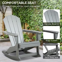 Outsunny Outdoor Rocking Chair, HDPE Adirondack Porch Rocker Chair for Garden, Patio, Light Gray(m-5)