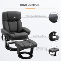 HOMCOM Faux PU Leather Electric Massage Recliner Padded Couch Chair w/ Stool Footrest Ottoman, Remote Control, 10 Vibration Point, Side Pockets, Black(m-6)