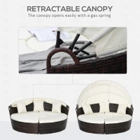 Outsunny 4-Piece Round Convertible Daybed with Cushions, Outdoor PE Rattan Patio Wicker Sofa Set, Sunbed with Adjustable Sun Canopy, Sectional Sofa, 2 Chairs, Table, 3 Pillows, Cream White(m-7)