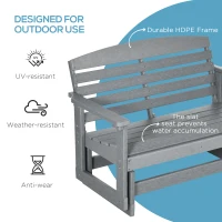 Outsunny Patio Glider Bench w/ HDPE Slatted Double Rocking Chair, Light Gray(m-6)