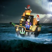 HOMCOM 7ft Halloween Inflatables, Skeleton Pirate Ship, Outdoor Blow Up Yard Decoration with Build-in LED(m-2)