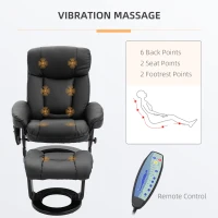 HOMCOM Faux PU Leather Electric Massage Recliner Padded Couch Chair w/ Stool Footrest Ottoman, Remote Control, 10 Vibration Point, Side Pockets, Black(m-3)