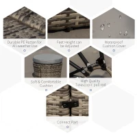 Outsunny 4-Piece Round Convertible Daybed with Cushions, Outdoor PE Rattan Patio Wicker Sofa Set, Sunbed with Adjustable Sun Canopy, Sectional Sofa, 2 Chairs, Table, 3 Pillows, Gray(m-5)