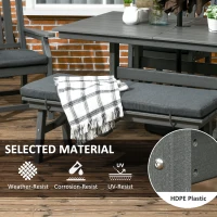 Outsunny 6 Pieces Patio Dining Set, 6 Seater Outdoor Table and Chairs, Conversation Furniture, Armrests, Loveseat Bench, Dinner Table with Umbrella Hole, Cushions, Dark Gray(m-6)