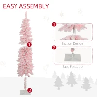 HOMCOM 6' Flocked Christmas Trees, Pencil Prelit Artificial Christmas Tree with Snow Downswept Branches, Pink(m-8)
