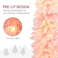 HOMCOM 6' Flocked Christmas Trees, Pencil Prelit Artificial Christmas Tree with Snow Downswept Branches, Pink(m-6)