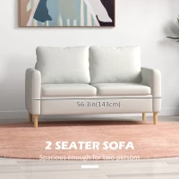 HOMCOM 56" 2 Seat Sofa, Modern Love Seats Furniture, Upholstered 2 Seater Couch with Side Pockets, Solid Steel Frame, White(m-4)