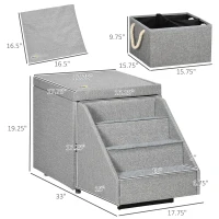 PawHut Storage Ottoman Dog Stairs / Cat Stairs for Small Dogs & Old Cats(m-3)
