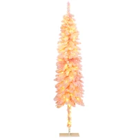 HOMCOM 6' Flocked Christmas Trees, Pencil Prelit Artificial Christmas Tree with Snow Downswept Branches, Pink(m-1)