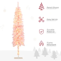 HOMCOM 6' Flocked Christmas Trees, Pencil Prelit Artificial Christmas Tree with Snow Downswept Branches, Pink(m-4)
