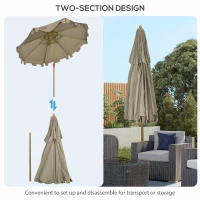Outsunny 9' Patio Umbrella with Push Button Tilt and Crank, Double Top Ruffled Outdoor Market Table Umbrella with 8 Ribs, for Garden, Deck, Pool, Brown(m-8)