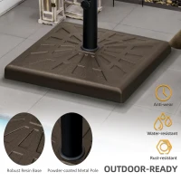 Outsunny 42lbs Resin Patio Umbrella Base, 20" Square Outdoor Umbrella Stand Holder for Parasol Poles 1.26", 1.5", and 1.9" Dia, Brown(m-5)
