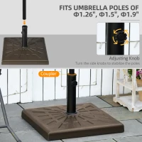 Outsunny 42lbs Resin Patio Umbrella Base, 20" Square Outdoor Umbrella Stand Holder for Parasol Poles 1.26", 1.5", and 1.9" Dia, Brown(m-4)
