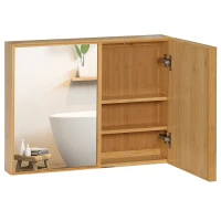 kleankin Planet-Friendly Bamboo Cabinet Bathroom Mirror Storage, Bathroom Wall Cabinet Sink & Over Toilet Storage(m-1)