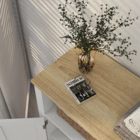 kleankin Bathroom Floor Storage Cabinet, Freestanding Bathroom Cabinet with Flat Doors, Open Shelf and Adjustable Shelf, White(m-7)