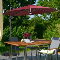 Outsunny 10ft Solar LED Cantilever Patio Umbrella, Aluminum Hanging Offset Umbrella Outdoor Sun Shade with 360 Degree Rotation, Lights, Tilt, Crank, Cross Base, Burgundy(m-2)