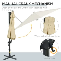 Outsunny 10ft Solar LED Cantilever Patio Umbrella, Aluminum Hanging Offset Umbrella Outdoor Sun Shade with 360 Degree Rotation, Lights, Tilt, Crank, Cross Base, Beige(m-7)