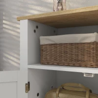 kleankin Bathroom Floor Storage Cabinet, Freestanding Bathroom Cabinet with Flat Doors, Open Shelf and Adjustable Shelf, White(m-9)