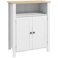 kleankin Bathroom Floor Storage Cabinet, Freestanding Bathroom Cabinet with Flat Doors, Open Shelf and Adjustable Shelf, White(m-2)