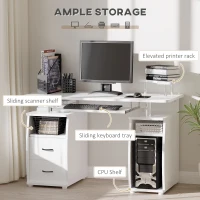 HOMCOM Computer Desk with Keyboard Tray, Home Office Desk with Drawers, CPU Stand, Printer Stand and Open Shelves, Writing Workstation for Study, White(m-4)