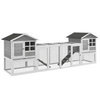 PawHut 102" 2 in 1 Wooden Rabbit Hutch, Double Main House Pet Playpen, Large Bunny House Enclosure for Indoor/Outdoor with 2 Run Boxes, No Leak Tray, and Ramp, for Guinea Pig and Small Animals, Gray(m-1)