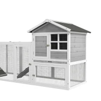 PawHut 102" 2 in 1 Wooden Rabbit Hutch, Double Main House Pet Playpen, Large Bunny House Enclosure for Indoor/Outdoor with 2 Run Boxes, No Leak Tray, and Ramp, for Guinea Pig and Small Animals, Gray(m-11)