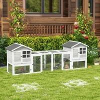 PawHut 102" 2 in 1 Wooden Rabbit Hutch, Double Main House Pet Playpen, Large Bunny House Enclosure for Indoor/Outdoor with 2 Run Boxes, No Leak Tray, and Ramp, for Guinea Pig and Small Animals, Gray(m-2)