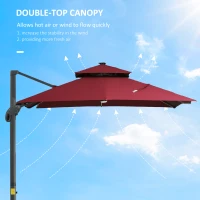Outsunny 10x10ft Shade Umbrella with Solar LED Cold Lighted and Power Bank with Adjustable Angle for Backyard, Wine Red(m-9)
