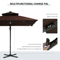 Outsunny 10x10ft Shade Umbrella with Solar LED Cold Lighted & Power Bank with Adjustable Angle for Backyard, Brown(m-7)