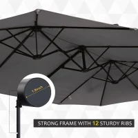 Outsunny 14ft Patio Umbrella Double-Sided Outdoor Market Extra Large Umbrella with Crank, Cross Base for Deck, Lawn, Backyard and Pool, Grey(m-6)